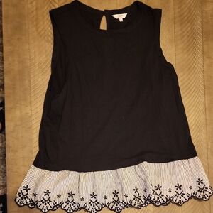 Crown & Ivy Black and White Embroidered Tank Top